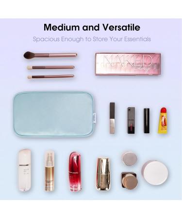 Wandering Nature Eco Vegan Leather Makeup Bag for Women - Small Cosmetic Travel Pouch with Slip-in Pockets in Blue - Buy Online on GoSupps.com