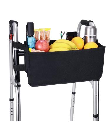 Upgrade Dotday Walker Basket Walker Bag Water Cup Holder, Foldable Walker Storage Bag with Big Capacity & Never Tipping Over, Best Gift for Family - Black (Not Fit Rollator Walkers)