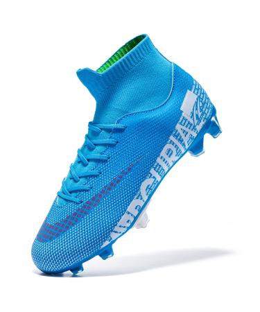Men's Soccer Shoes Professional Spikes Hightop Football Boots Youth Competition/Training/Athletic Sneaker 8.5 Blue