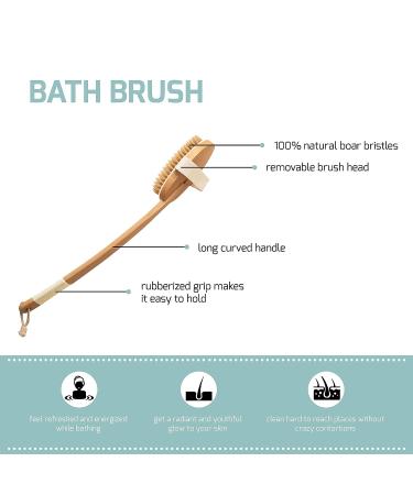 Reng ra Long Handled Curved Wooden Back Scrubber for Shower | Bath Brush for Men and Women with Bonus Mesh Scrubber - Buy Online on GoSupps.com