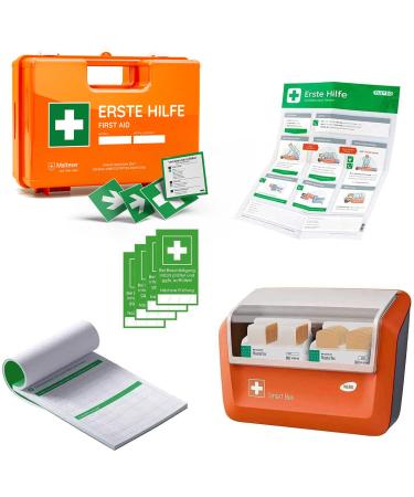 First aid suitcase including paving dispenser wall bracket sticker registration block seal sticker instructions according to new DIN 13157: 2021 - Business box company Best -time box company first aid suitcase + registration block + first help instruction