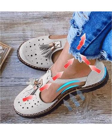 Summer Sandals for Women - Tassel Leather Closed Toe Buckle High-Heeled Vintage Flat Sole Big-Toe Correction - Stylish Gray - Sizes 35 to 40 EU - Buy Online on GoSupps.com
