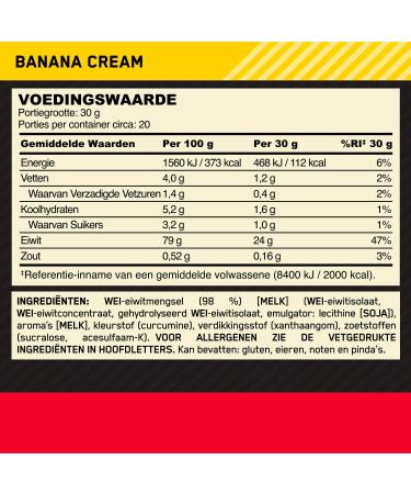 Optimum Nutrition Gold Standard 100 Whey Protein Powder Banana Cream 600g 20 Servings - Buy Online on GoSupps.com