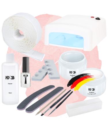ND24 NAILDESIGN-Gelngel Starter Set Pedicure for toenails with UV Allroundgel Frenchgel Spot Swirl Toe Spreizer UV lamp & accessories-Complete set for beginners-UV GEL MADE in Germany Starter Set Pedicure for Foot