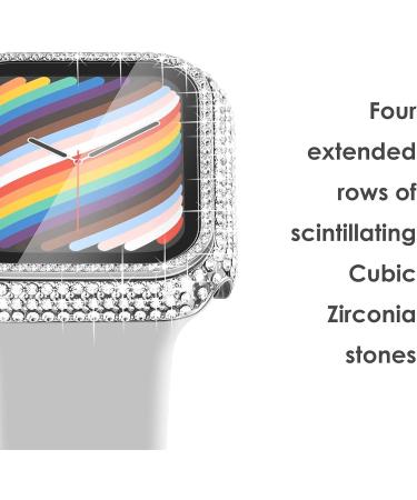 Surace Bling Apple Watch Case 44mm with Screen Protector - 300 Crystal Diamond Tempered Glass Cover for Apple Watch Series 6/5/4/3/2/1 - Silver - Buy Online on GoSupps.com