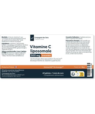 Vitamine C liposomale DuraLipo 500 mg - Biodisponibilit sup rieure - Lib ration prolong e 1 unit (Lot de 1) - Buy Online on GoSupps.com