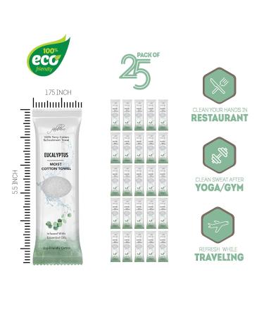 FabbPro Oshibori Moist Terry Cotton Refreshment Towels (25 Pack) - Eucalyptus Scented, Hot or Cold Use, 8x8 Inches, White - Buy Online on GoSupps.com