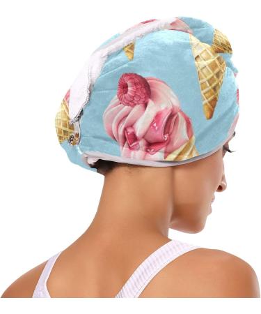 Buy Pink Ice Cream Blue Hair Towels 2 Pack | Super Absorbent Quick Dry Hair Turbans for Women & Girls - Buy Online on GoSupps.com