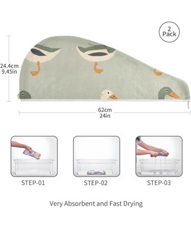 Super Absorbent Green White Goose Hair Towel 2 Pack - Quick Dry Hair Turbans with Button Twisty Wrap for Women & Girls - Ideal for Fast Hair Drying - Buy Online on GoSupps.com