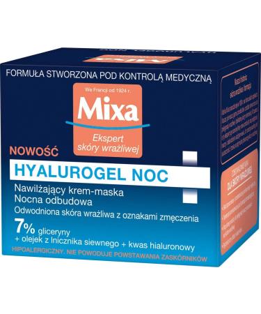 Mixa Hyalurogel Moisturizing Cream Facial Mask - Night Treatment with Hyaluronic Acid for Sensitive Dehydrated Skin | 24-Hour Hydration | 50 ml - Buy Online on GoSupps.com