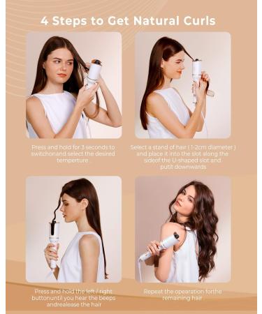 Automatic Hair Curler with 4 Temperatures | Ceramic Curling Iron for Travel and Home Use - White - Buy Online on GoSupps.com