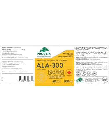 ALA-300 Alpha Lipoic Acid by Provita Nutrition (Canadian Made) 60 Capsules - Buy Online on GoSupps.com
