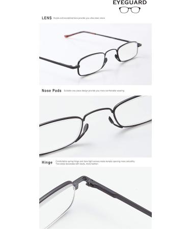 Eyeguard Narrow Reading Glasses - Compact Lightweight Metal Pocket Glasses for Men & Women | 2 Pairs (+2.50 Enlargement) with Portable Case - Buy Online on GoSupps.com
