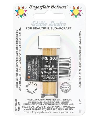 Sugarflair Pure Gold (E171 Free) Edible Lustre Glitter Add a Lustrous Shine to Cakes or Decorations. Brush On or Add Rejuvenator to Create Eye-Catching Edible Paint - 2g