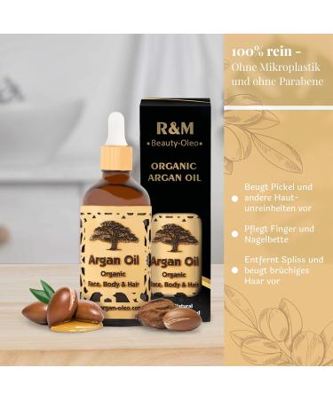 R&M Organic Cold Pressed Argan Oil Fair Trade Moroccan Oil for Massage Hair Face Nails Scars and Spots 2 Pieces 100ml - Buy Online on GoSupps.com