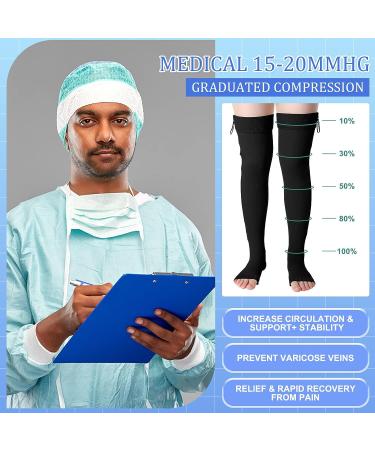 2 Pairs Open Toe Thigh High Zipper Compression Socks 15-20 mmHg for Edema Swelling - Women Men - Buy Online on GoSupps.com