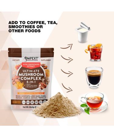 AMPEXT 8-in-1 Ultimate Mushroom Complex: A Blend of Water-Soluble Extracts from 8 Powerful Mushrooms, Formulated to Support Immunity, Enhance Clarity, Memory, Focus, Promote Wellness and Vitality - Buy Online on GoSupps.com