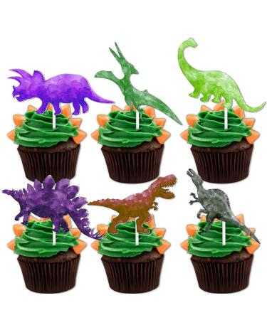 18pcs Glitter Brightly Colored Dinosaur Dessert Cupcake Topper Ancient Animal Theme Baby Shower Girls Boys Happy Birthday Party Decor Supplies Decorations
