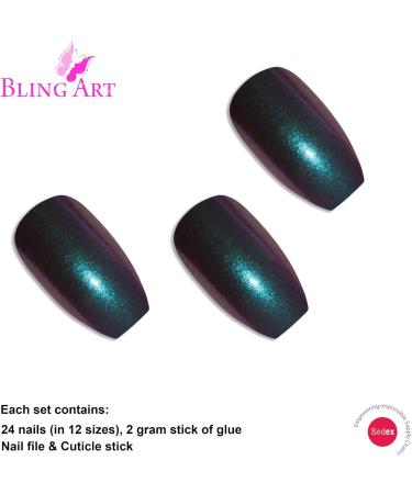 Bling Art Ballerina False Nails Fake Coffin Chameleon Green Purple Long Tips - Buy Online on GoSupps.com