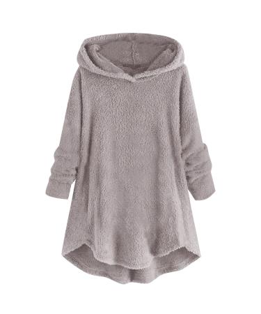 Hanxiulin fleece plush jacket fluffy warm zipper wool jacket women winter parka down jacket long thick transition jacket hooded tops outdoor buffer jacket gray l