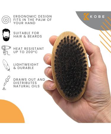 Kobe Palm Men's Military Style Boar Bristle Beard Brush - Hand Sized for Beard Care with Beard Oils (Beech) - Buy Online on GoSupps.com