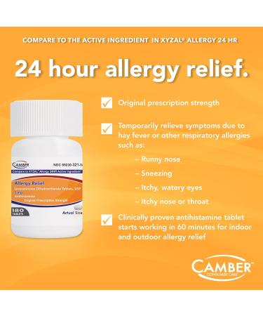 Camber Consumer Care Levocetirizine Dihydrochloride 5mg Antihistamine Tablets Generic Xyzal Allergy 24 Hour Allergy Relief Medicine (35 Count) - Buy Online on GoSupps.com