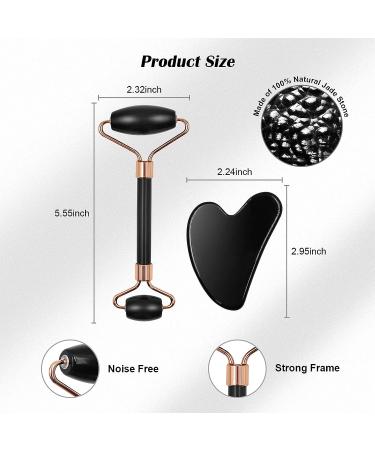 ZUKIMM Facial Jade Roller and Gua Sha Set - Reduce Wrinkles, Puffiness, and Sculpt Jawline - Black Stone Skin Massager - Buy Online on GoSupps.com