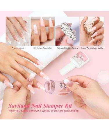 Saviland French Nail Stamp Kit with White Gel Polish - Nail Art Stamping Set for French Manicure - Buy Online on GoSupps.com
