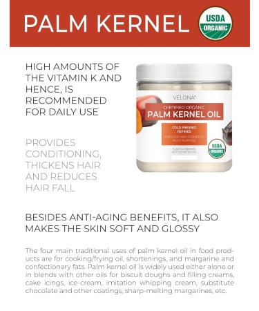 Velona USDA Organic Palm Kernel Oil 8 Fl Oz | 100% Pure Natural Carrier Oil for Face Hair & Skin Care - Buy Online on GoSupps.com