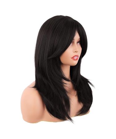 MapofBeauty 20 Inch Long Layered Straight Synthetic Shoulder Length Wig with Bangs - Black - Buy Online on GoSupps.com