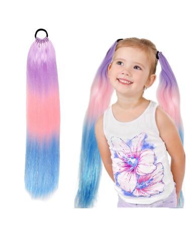 EUPSIIU 24 inch Ponytail Braiding Hair Rainbow Ponytail Extensions Colorful Braid Hair Extension Jumbo Braids Hair Extension Mermaid Pony Tail Fashion Synthetic Wig for Girl Women (Multicolor)
