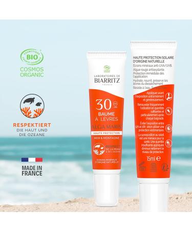 Laboratoires de Biarritz Alga Maris Bio Lip Balm - Meer & Mountains LSF30 - Hydrating Long-Lasting Protection 15ml - Certified Organic - Buy Online on GoSupps.com