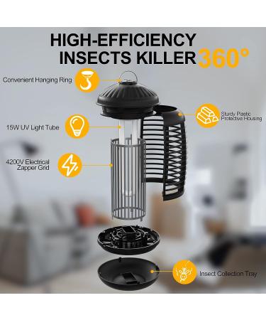 4200V Electric Bug Zapper - High Powered Waterproof Mosquito Trap for Indoor and Outdoor Use - Fly Control for Home, Kitchen, Backyard, Camping - Black - Buy Online on GoSupps.com