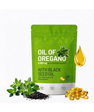 G lules d'Huile d'Origan et Nigelle - Extrait d'Origan ( quivalent 6000 mg) avec Huile de Graines Noires (200 mg) - Riche en Carvacrol - Sans OGM ni Gluten - 300 Capsules Molles