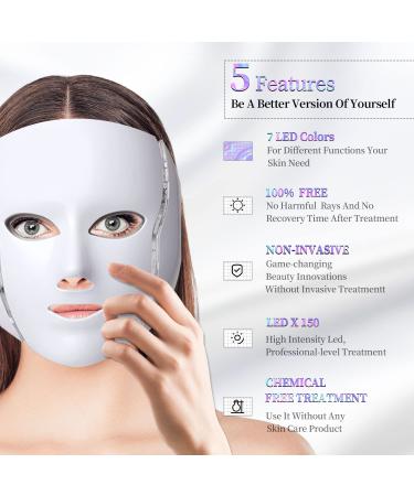 LAF BKTT LED Red Light Therapy Face Mask for Skin Care at Home - 7 Colors with Neck and Best Gift for Mom, Wife, Grandma (White) - Buy Online on GoSupps.com