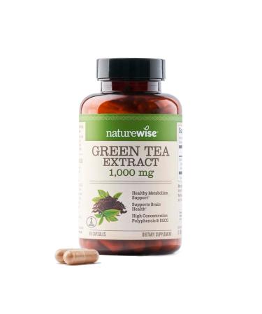 NatureWise Green Tea Extract Capsules 1000 mg - 50% EGCG & 98% Polyphenols - Extra Strength Antioxidants for Heart Health and Energy - Vegan Gluten Free Non-GMO - 60 Capsules 1-Month Supply 60 Count (Pack of 1)