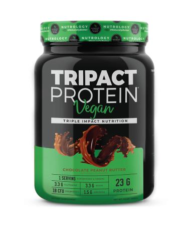Tripact Vegan Protein Powder - Non-GMO, Organic Plant Based Proteins - Superfoods, Greens, Probiotics - BCAAs & Glutamine - No Artificial Colors or Flavors - Chocolate Peanut Butter (20 servings) Chocolate Peanut Butter 1.5 Pound (Pack of 1)
