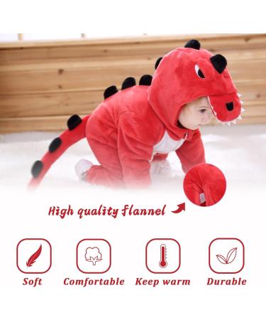 Doladola Unisex Kid's & Toddler's Red Dinosaur Hooded Rompers Jumpsuit 6-12 Months - Cute Animal Costume for Baby Boys and Girls - Buy Online on GoSupps.com