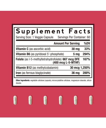 Doctor's Recipes Iron Supplement 36mg - Enhanced Absorption with Vitamin C, B6, Folate & B12 - 60 Vegan Capsules - Buy Online on GoSupps.com