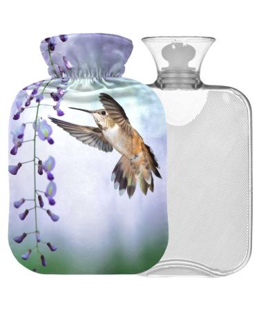 NAANLE hot water bottle with cover Kolibri lavender Transparent hot water bottle 2L large hot hot water bottle for menstrual cramps pain relief handfoots heat and cold therapy