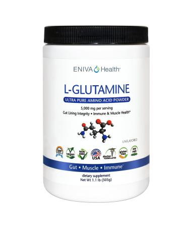 Eniva Health L-Glutamine Pure Powder (1.1 lbs), 101 Servings, 0 Carbs, 0 Sugar | Doctor Designed, Plant Source | Vegan, Gluten Free, NonGMO | GI Health, Leaky Gut, Bloating, Muscle, Immune | USA Made - Buy Online on GoSupps.com