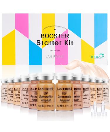 BB Facial Glow Serum Starter Kit Hyaluronic Acid Essence Foundation Skin Care Kit 0.27oz 12 Vials, Combined With Niacinamide and Peptides To Brighten Skin Tone Anti-Aging Foundation 6-Color Mix Pack Multicolor