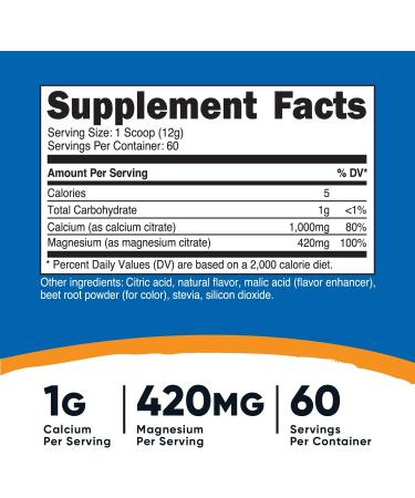 Nutricost Calcium Magnesium Powder (Raspberry Lemonade) - Bone Support, Non-GMO, Gluten-Free - 60 Servings - Buy Online on GoSupps.com