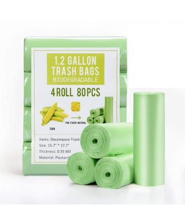 1.2 Gallon Small Garbage Bags Biodegradable 5 Liter Mini Compostable Strong Bathroom Trash Bags with Tear & Leak Resistant, Recycling Eco-Friendly Trash Can Liner, Green, 80 Counts 1.2 Gallon Green