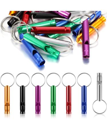 Set of 105 Aluminum Emergency Whistle with Keychain Safety Survival Whistle Sturdy Light Whistle Keychain Whistle Key Ring Loud Sound Camping Signal Whistles for Women Defense Hiking Alarm, 7 Colors