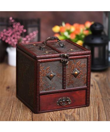 ZHCHAO Wooden Makeup Jewelry Storage Box Compact Drawer Engraved Portable Talla nica D - Buy Online on GoSupps.com