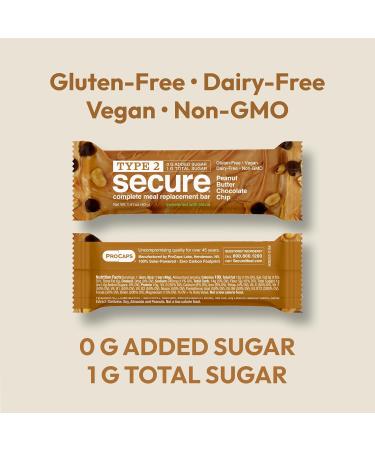 ANDREW LESSMAN Type 2 Secure Complete Meal Replacement Bars (Stevia) Peanut Butter Chocolate Chip 12 ct box 10g Protein 0g Added Sugar 16 Essential Vitamins & Minerals Gluten-Free Vegan Peanut Butter Chocolate Chi  - Buy Online on GoSupps.com