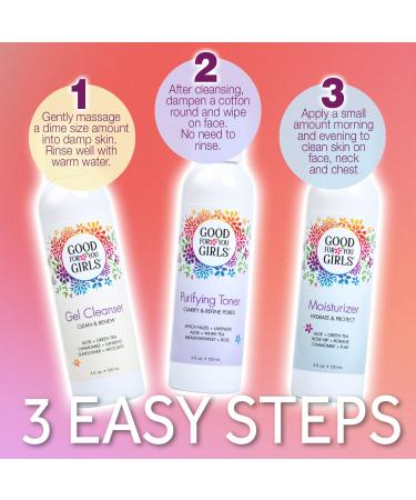 Good For You Girls Three Step Skincare Gift Set - Gel Cleanser Purifying Toner & Moisturizer | International Shipping - Buy Online on GoSupps.com