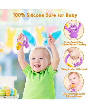 Easter Bunny Teething Toy for 3-6 Months | Soft Silicone, Easy Grip | Baby Easter Basket Stuffer | Choking-Proof Teething Relief for Boys & Girls - Buy Online on GoSupps.com
