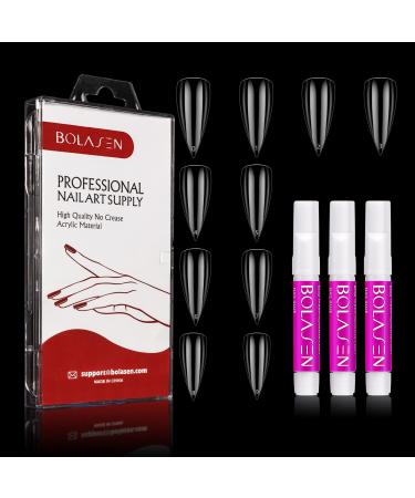 Fully covering stiletto nail tips bolases 120 pieces transparent tips for gelails acrylic false nails with glue stiletto false nails tips for diy nail art and nail studios 10 sizes
